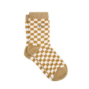 Chaussette haute fantaisie carreaux jaune et blanc
