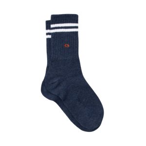 Chaussette haute fantaisie rétro bleue à rayures blanches