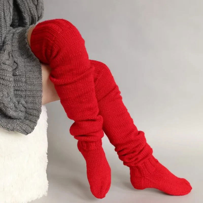 Chaussette haute au-dessus du genou en tricot rouge – Image 4