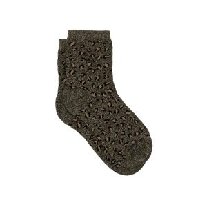 Chaussette haute fantaisie léopard pailletées kaki