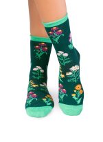 Chaussette haute fantaisie coton bio motif fleurs et herbes - vertes