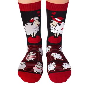Chaussette haute fantaisie moutons amoureux noire